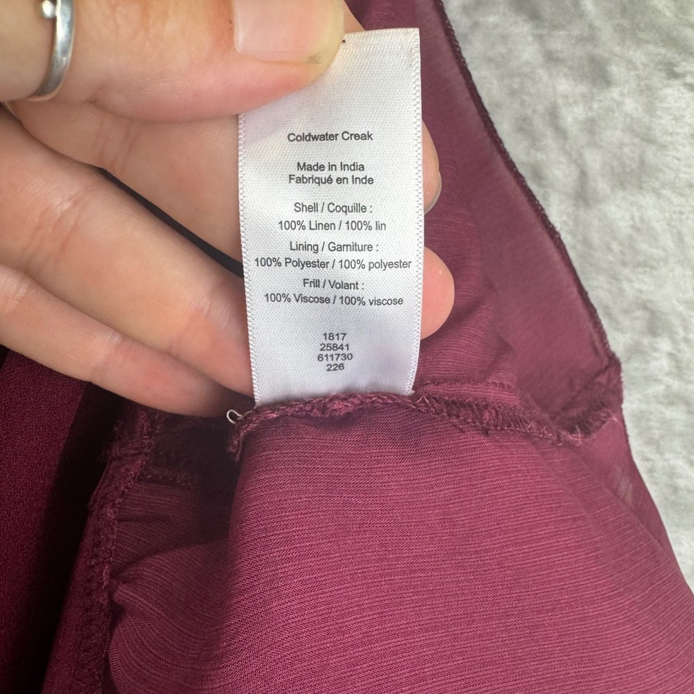 Coldwater Creek Blouse Women XL Burgundy Linen Layered Short Sleeve (1809) - Picture 6 of 12